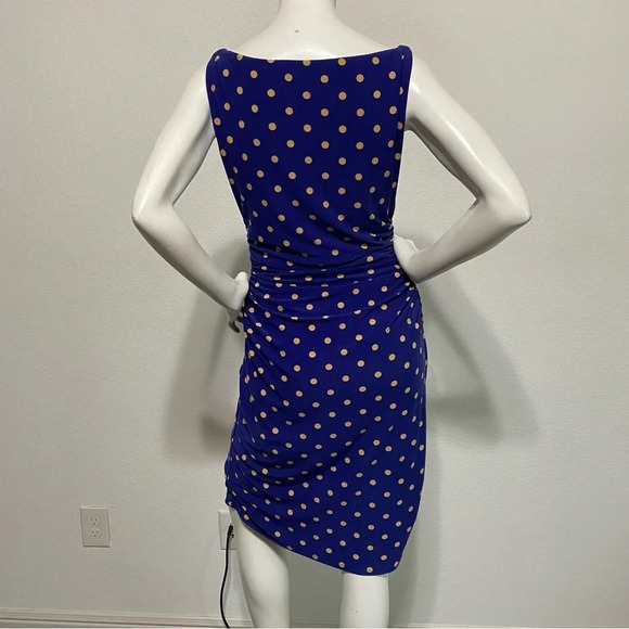 Lauren Ralph Lauren Blue Polka Dot Draped V-Neck Sleeveless Midi Dress Size 8 - Picture 6 of 7